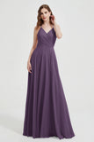 Crossed Straps Chiffon A Line Bridesmaid Dress Pleated Ruffle Formal Evening Dresses Gowns