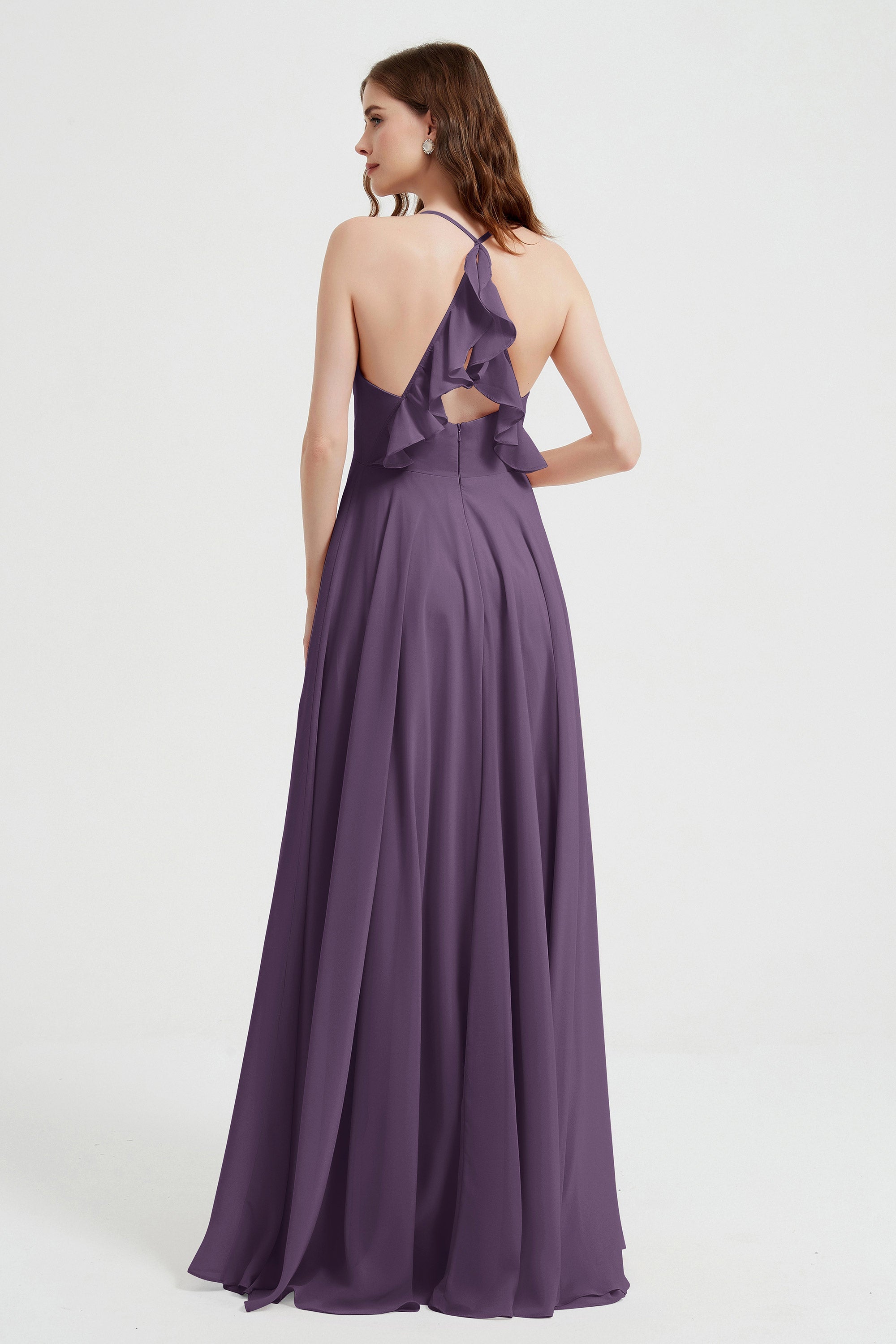Crossed Straps Chiffon A Line Bridesmaid Dress Pleated Ruffle Formal Evening Dresses Gowns