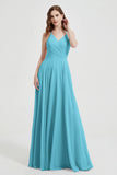 Crossed Straps Chiffon A Line Bridesmaid Dress Pleated Ruffle Formal Evening Dresses Gowns