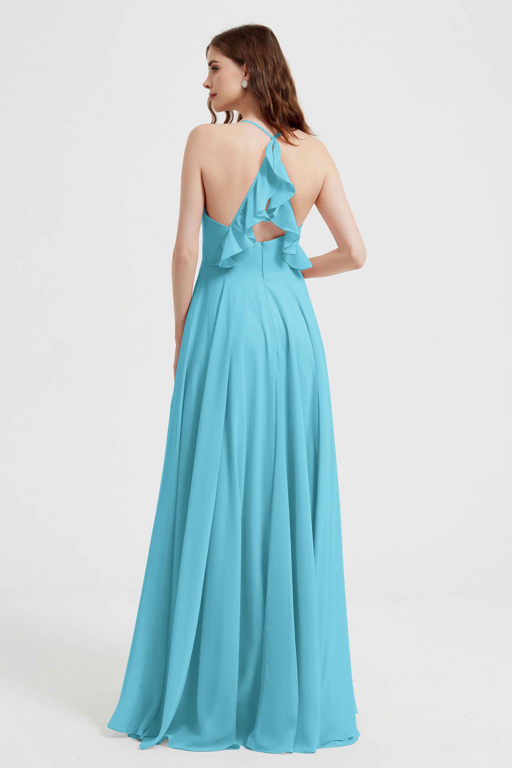 Crossed Straps Chiffon A Line Bridesmaid Dress Pleated Ruffle Formal Evening Dresses Gowns