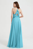 Crossed Straps Chiffon A Line Bridesmaid Dress Pleated Ruffle Formal Evening Dresses Gowns