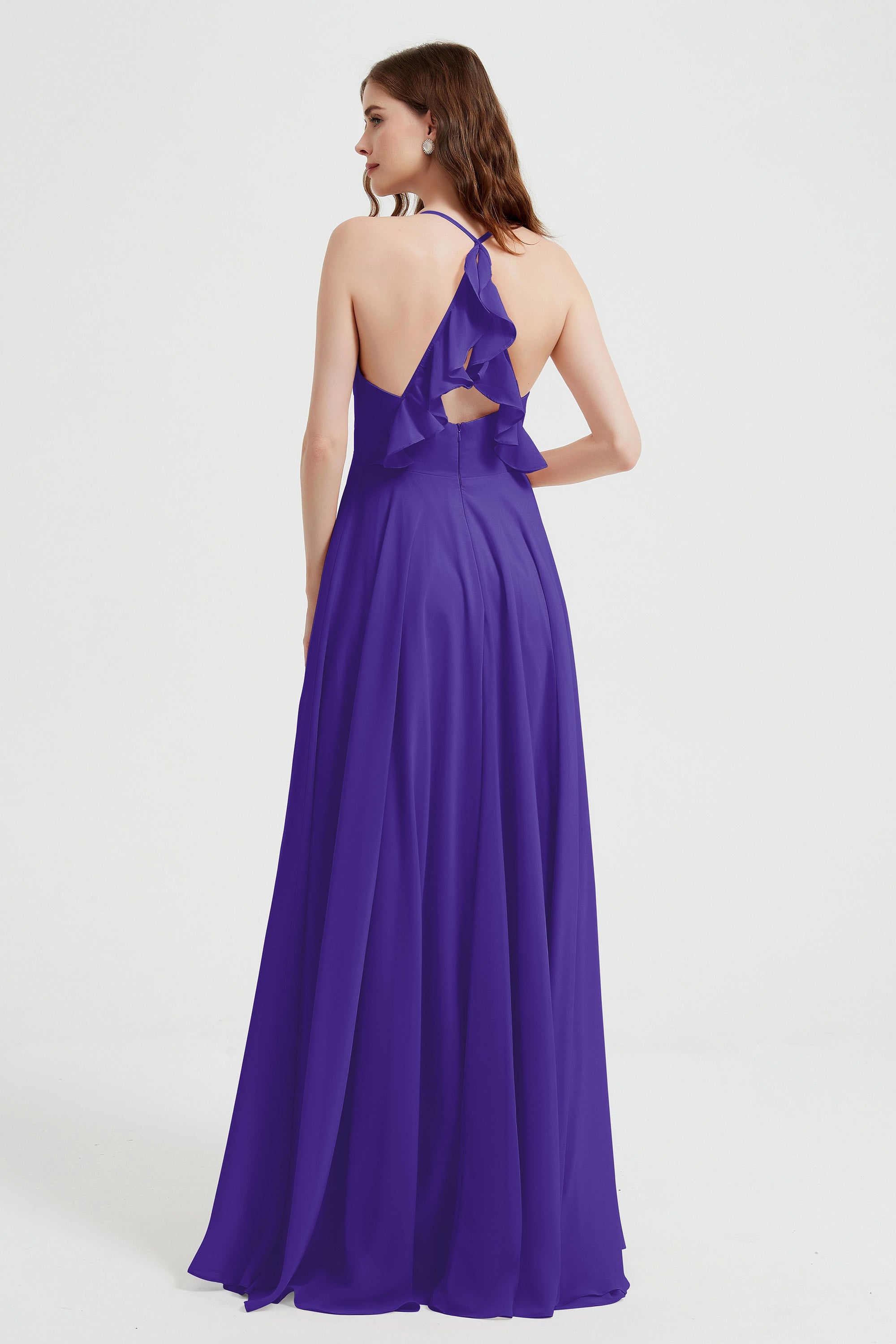 Crossed Straps Chiffon A Line Bridesmaid Dress Pleated Ruffle Formal Evening Dresses Gowns