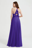 Crossed Straps Chiffon A Line Bridesmaid Dress Pleated Ruffle Formal Evening Dresses Gowns