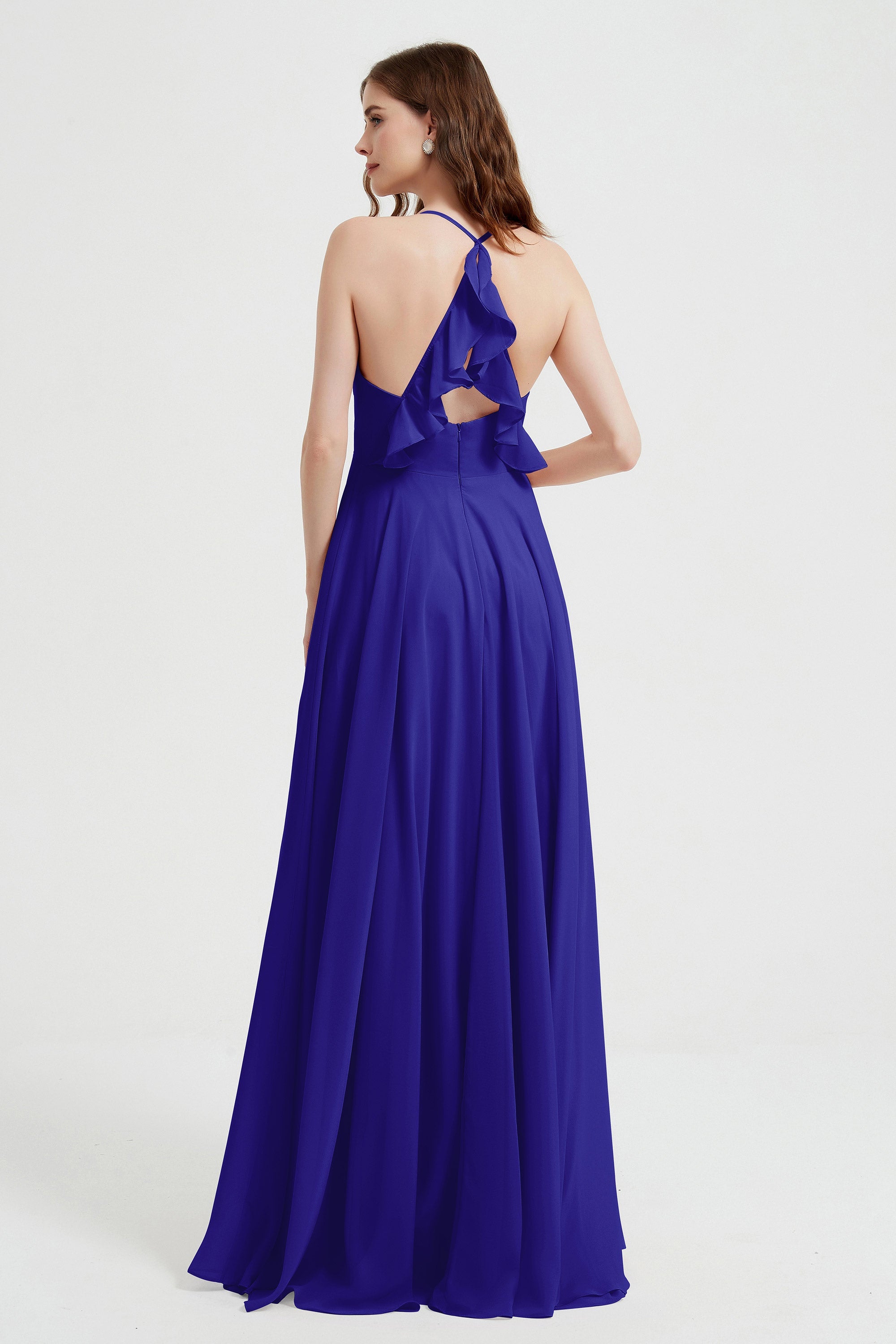 Crossed Straps Chiffon A Line Bridesmaid Dress Pleated Ruffle Formal Evening Dresses Gowns