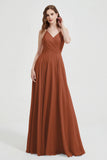Crossed Straps Chiffon A Line Bridesmaid Dress Pleated Ruffle Formal Evening Dresses Gowns