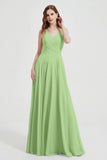 Crossed Straps Chiffon A Line Bridesmaid Dress Pleated Ruffle Formal Evening Dresses Gowns