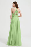 Crossed Straps Chiffon A Line Bridesmaid Dress Pleated Ruffle Formal Evening Dresses Gowns