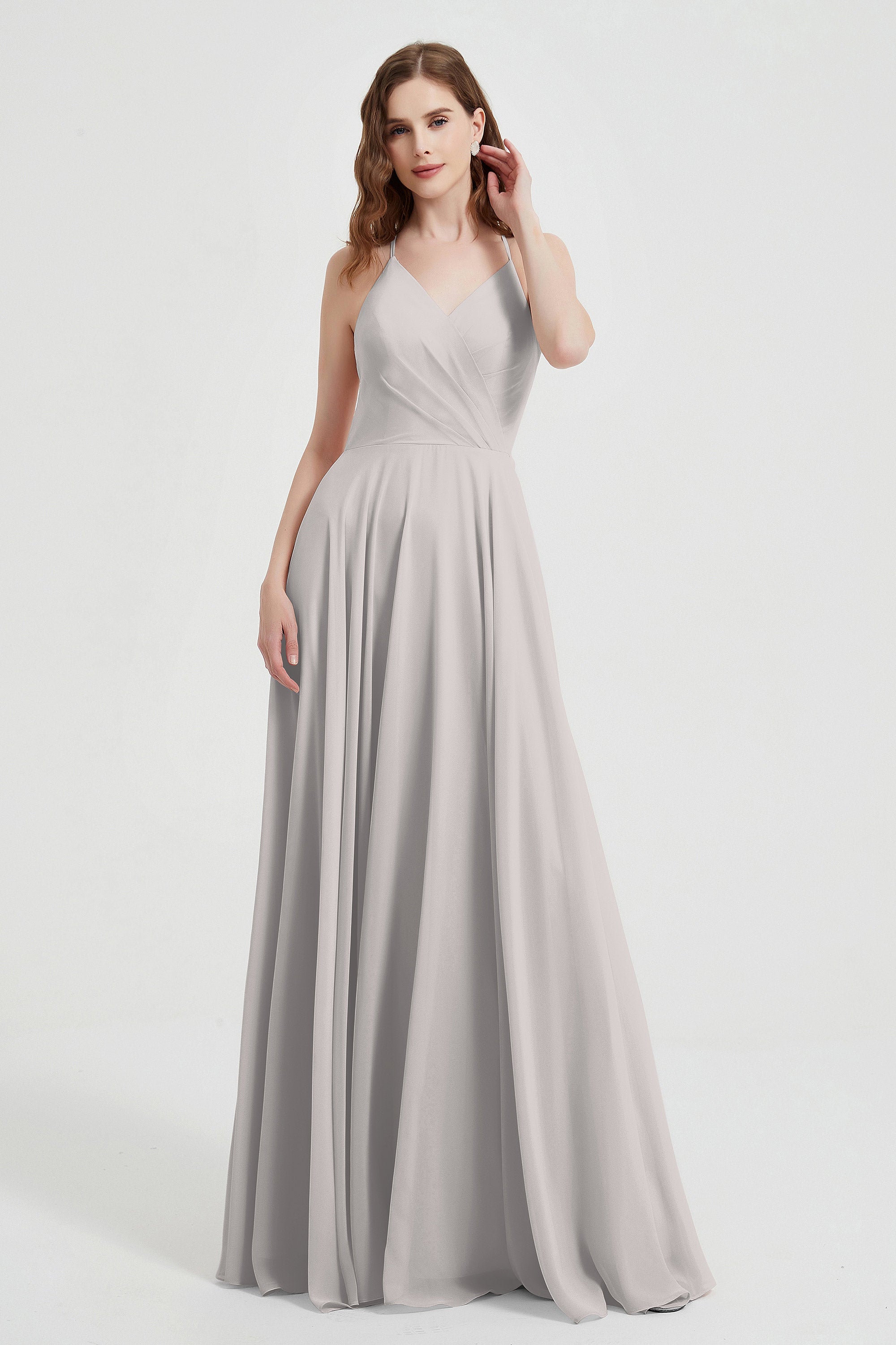 Crossed Straps Chiffon A Line Bridesmaid Dress Pleated Ruffle Formal Evening Dresses Gowns