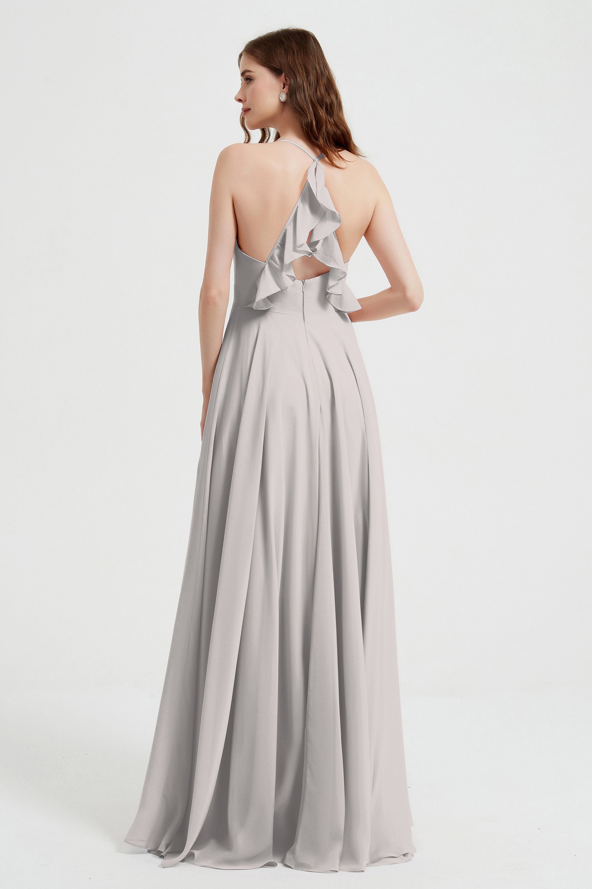 Crossed Straps Chiffon A Line Bridesmaid Dress Pleated Ruffle Formal Evening Dresses Gowns