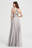 Crossed Straps Chiffon A Line Bridesmaid Dress Pleated Ruffle Formal Evening Dresses Gowns