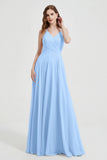 Crossed Straps Chiffon A Line Bridesmaid Dress Pleated Ruffle Formal Evening Dresses Gowns