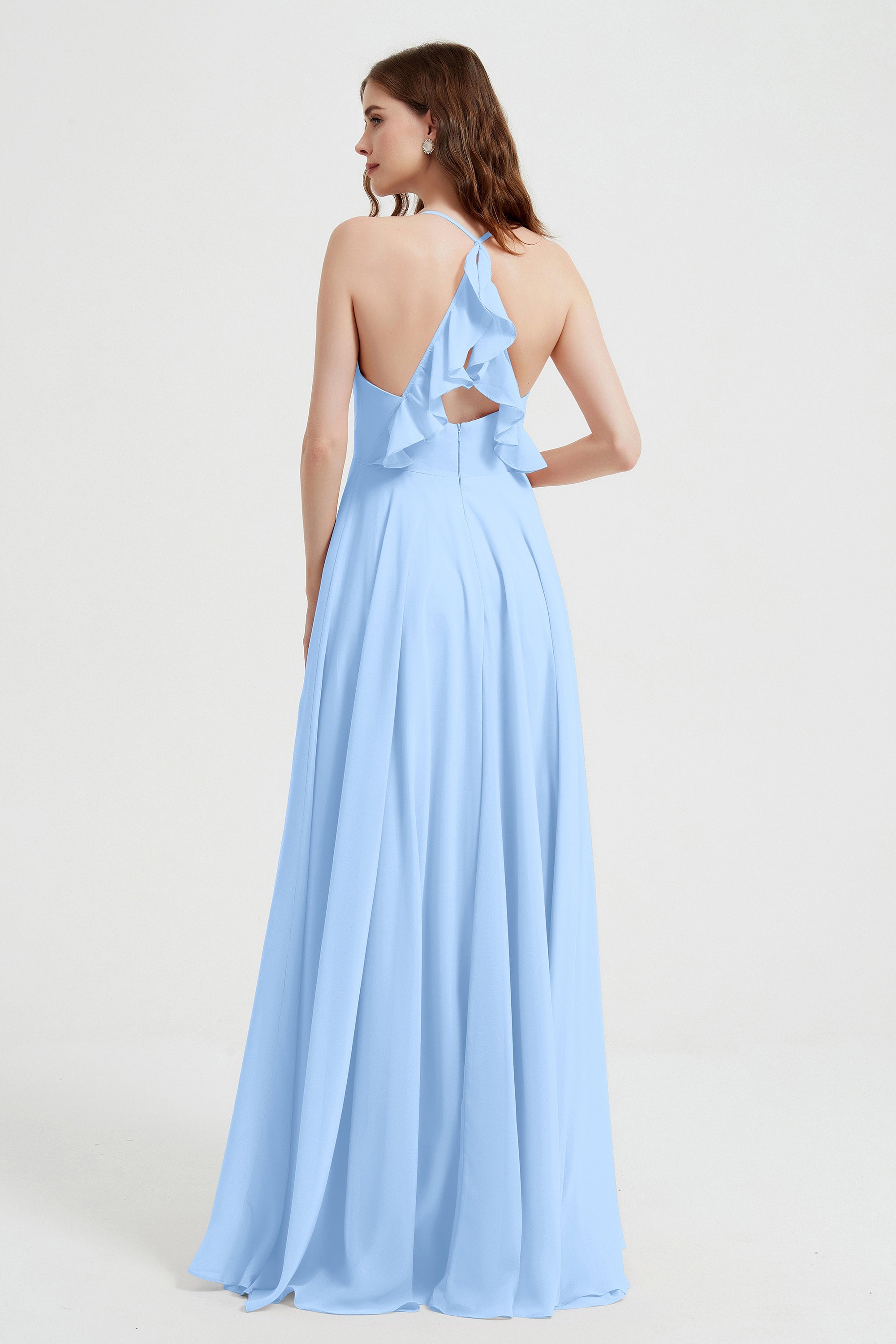 Crossed Straps Chiffon A Line Bridesmaid Dress Pleated Ruffle Formal Evening Dresses Gowns