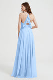 Crossed Straps Chiffon A Line Bridesmaid Dress Pleated Ruffle Formal Evening Dresses Gowns