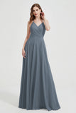 Crossed Straps Chiffon A Line Bridesmaid Dress Pleated Ruffle Formal Evening Dresses Gowns
