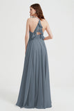 Crossed Straps Chiffon A Line Bridesmaid Dress Pleated Ruffle Formal Evening Dresses Gowns