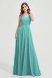 Crossed Straps Chiffon A Line Bridesmaid Dress Pleated Ruffle Formal Evening Dresses Gowns