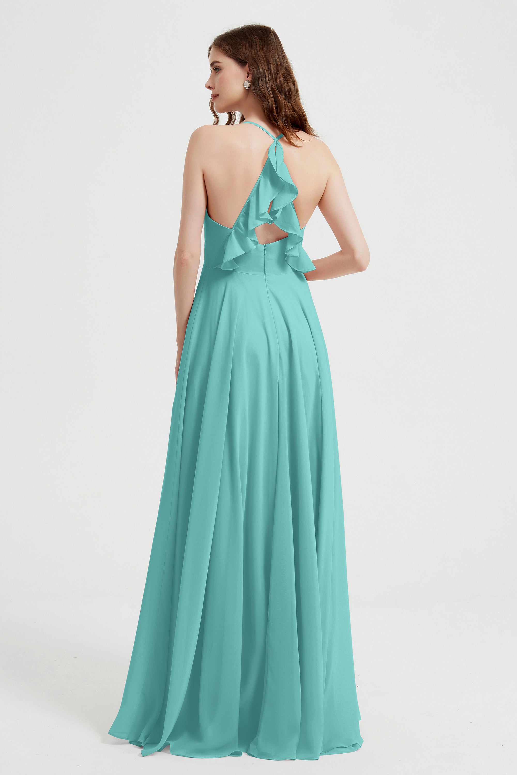 Crossed Straps Chiffon A Line Bridesmaid Dress Pleated Ruffle Formal Evening Dresses Gowns