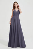Crossed Straps Chiffon A Line Bridesmaid Dress Pleated Ruffle Formal Evening Dresses Gowns