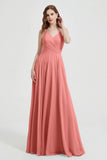 Crossed Straps Chiffon A Line Bridesmaid Dress Pleated Ruffle Formal Evening Dresses Gowns