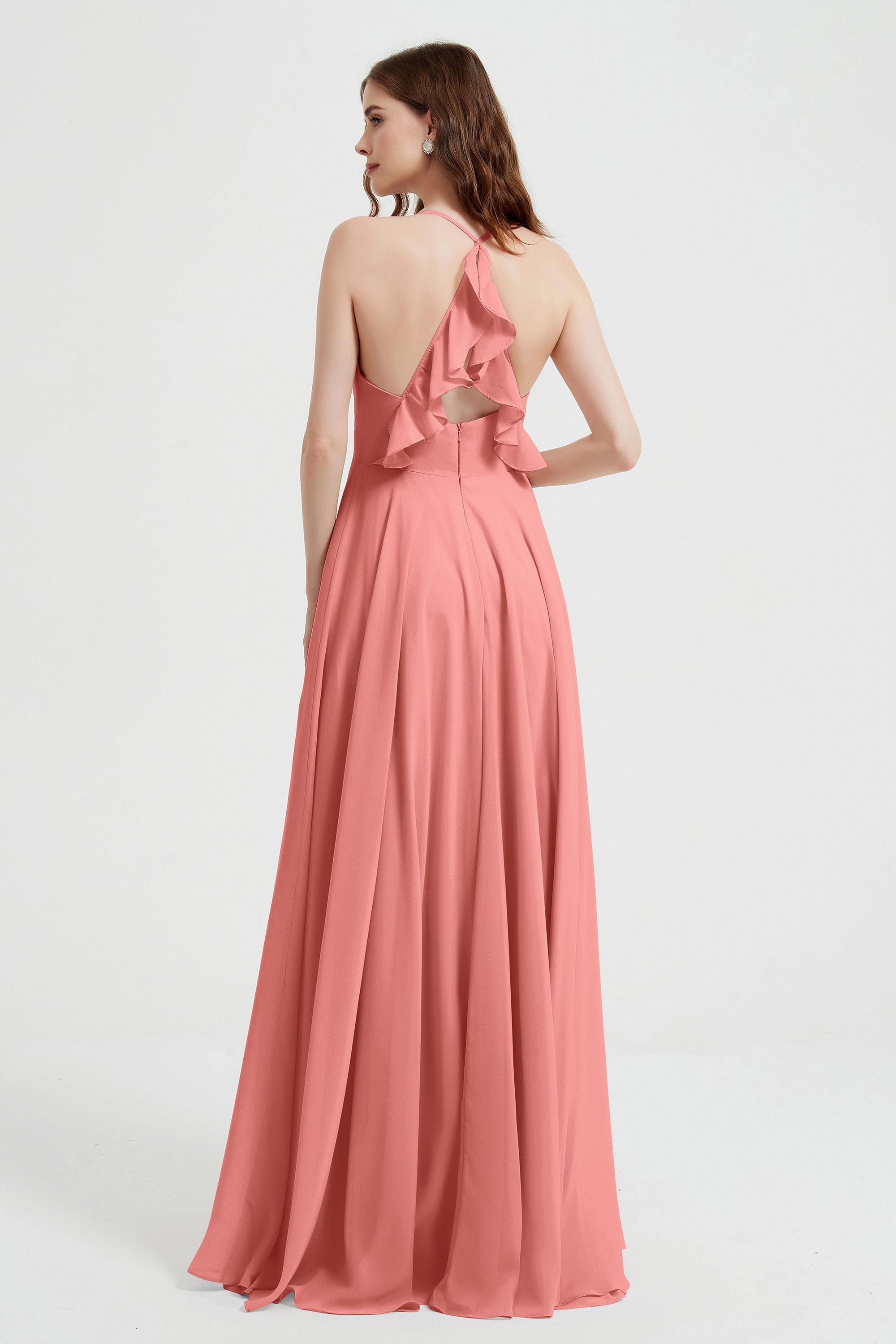 Crossed Straps Chiffon A Line Bridesmaid Dress Pleated Ruffle Formal Evening Dresses Gowns
