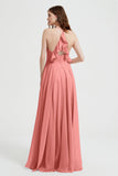 Crossed Straps Chiffon A Line Bridesmaid Dress Pleated Ruffle Formal Evening Dresses Gowns