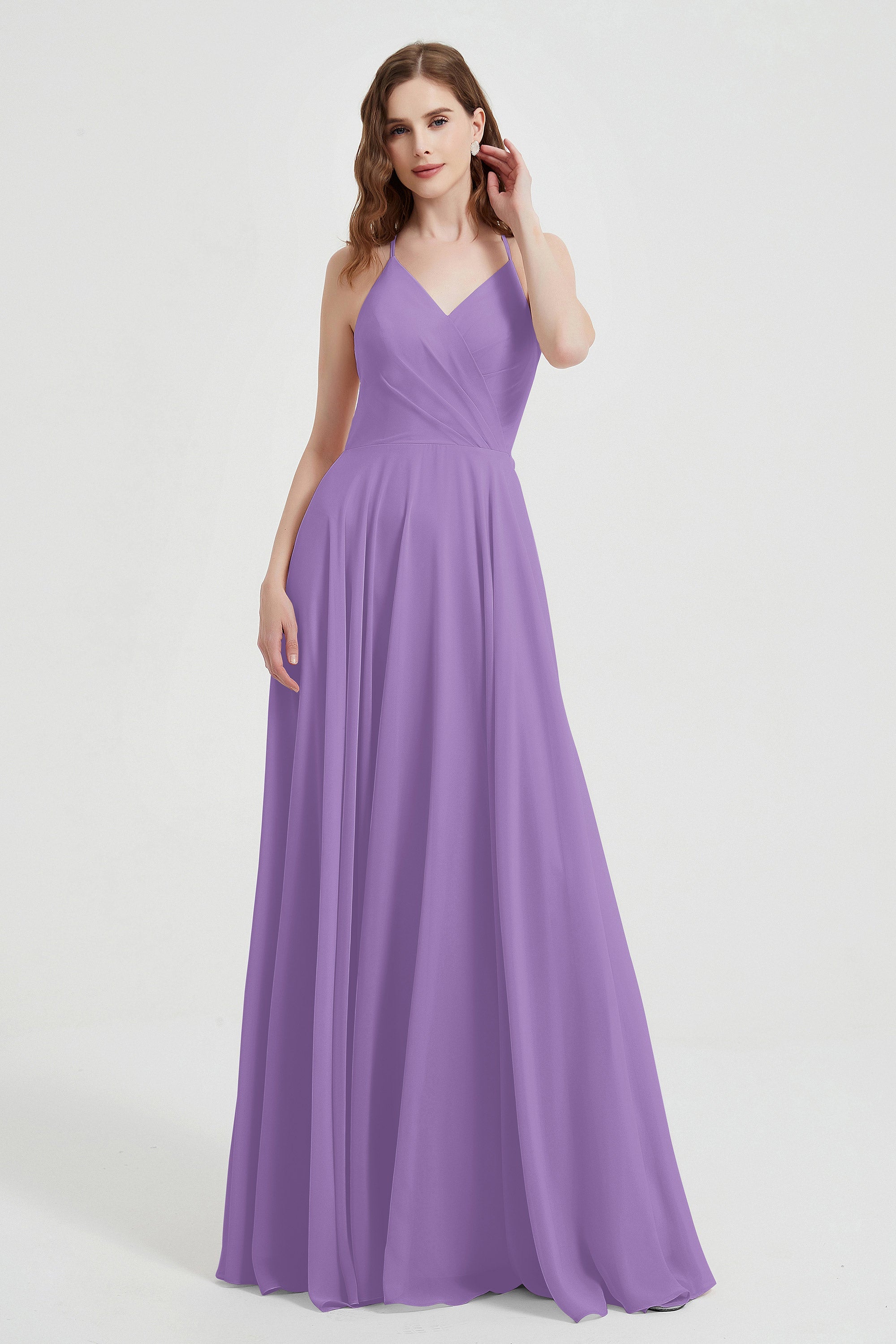 Crossed Straps Chiffon A Line Bridesmaid Dress Pleated Ruffle Formal Evening Dresses Gowns