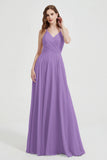 Crossed Straps Chiffon A Line Bridesmaid Dress Pleated Ruffle Formal Evening Dresses Gowns