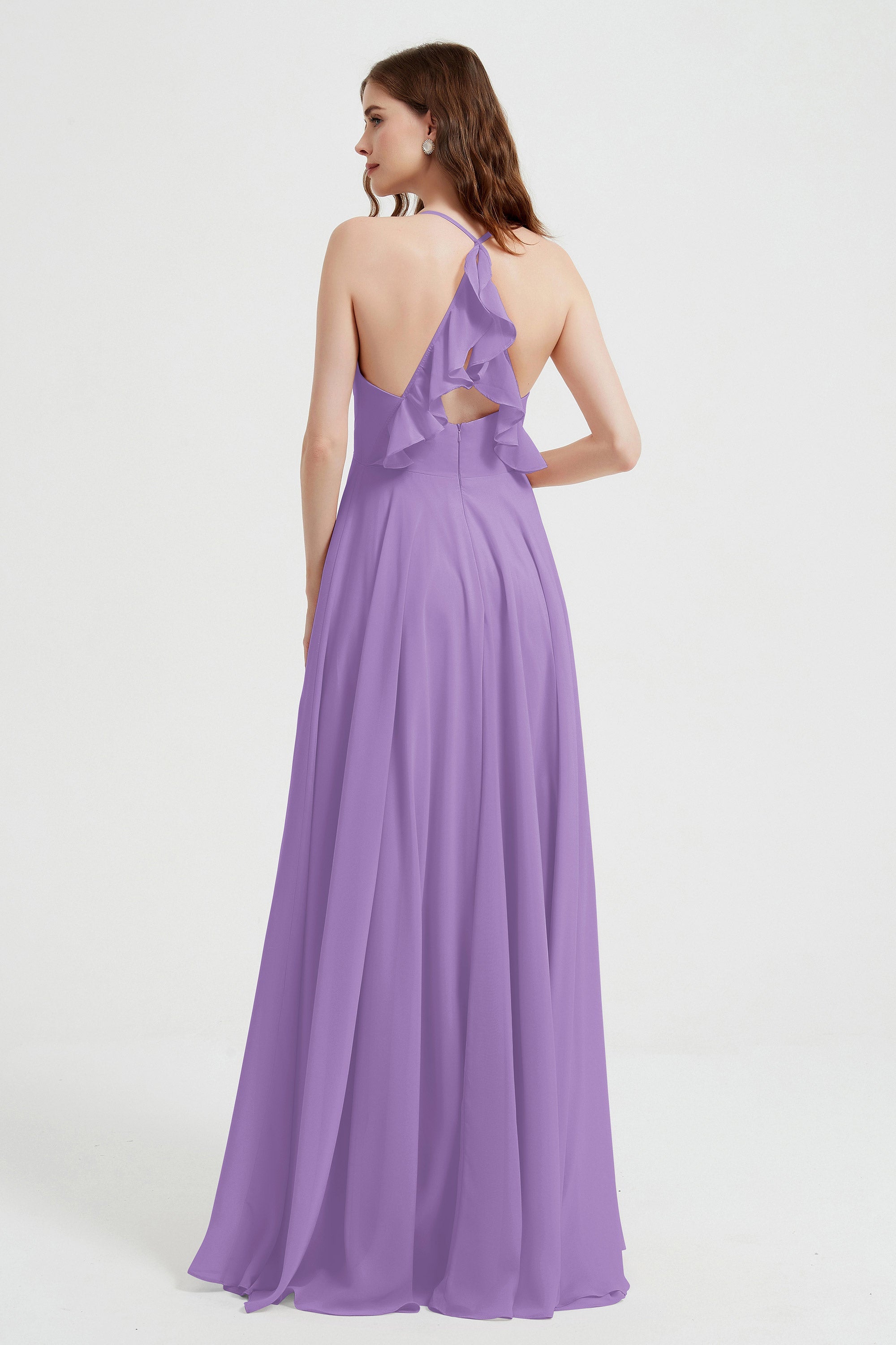 Crossed Straps Chiffon A Line Bridesmaid Dress Pleated Ruffle Formal Evening Dresses Gowns
