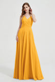Crossed Straps Chiffon A Line Bridesmaid Dress Pleated Ruffle Formal Evening Dresses Gowns