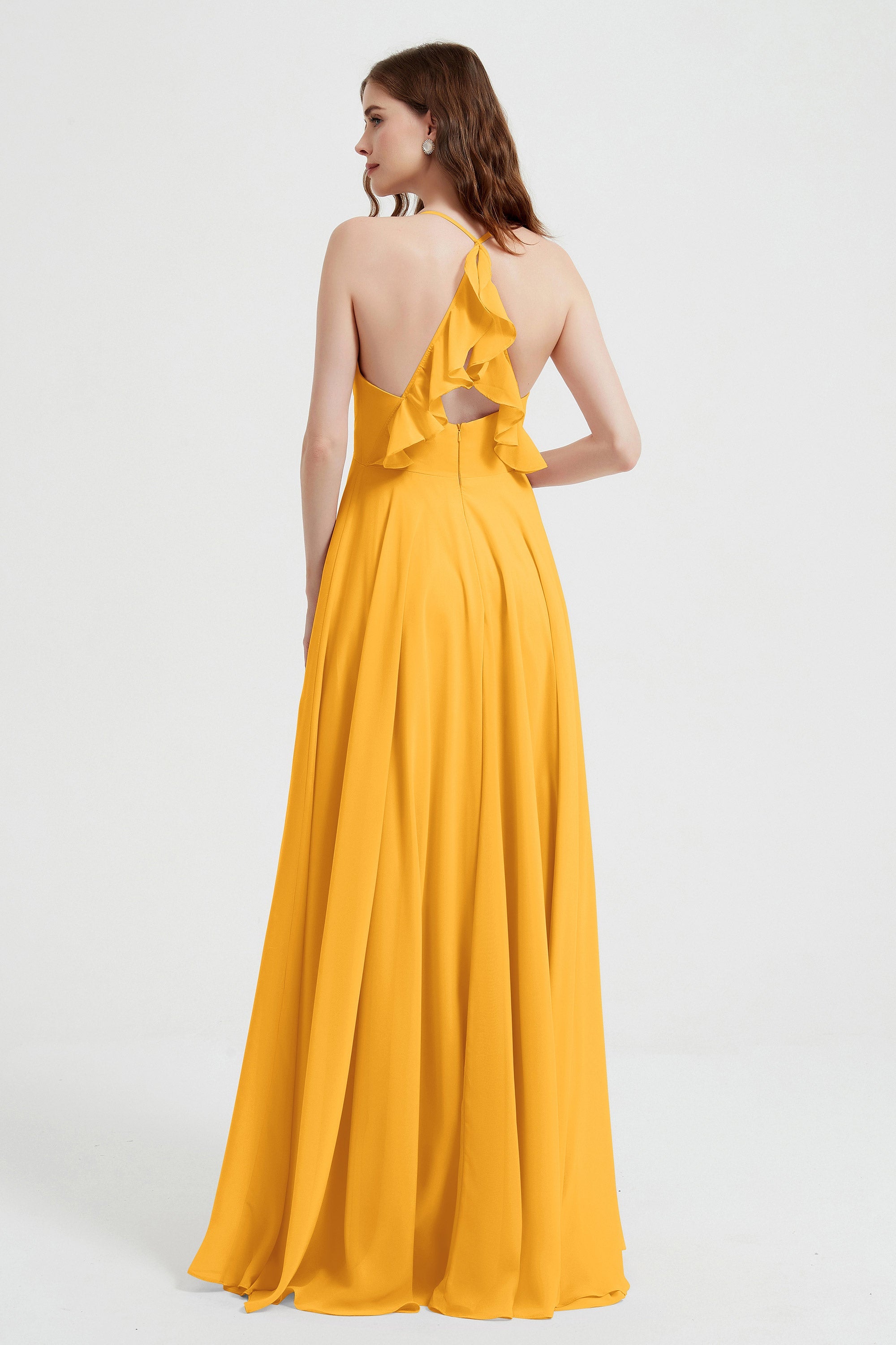 Crossed Straps Chiffon A Line Bridesmaid Dress Pleated Ruffle Formal Evening Dresses Gowns