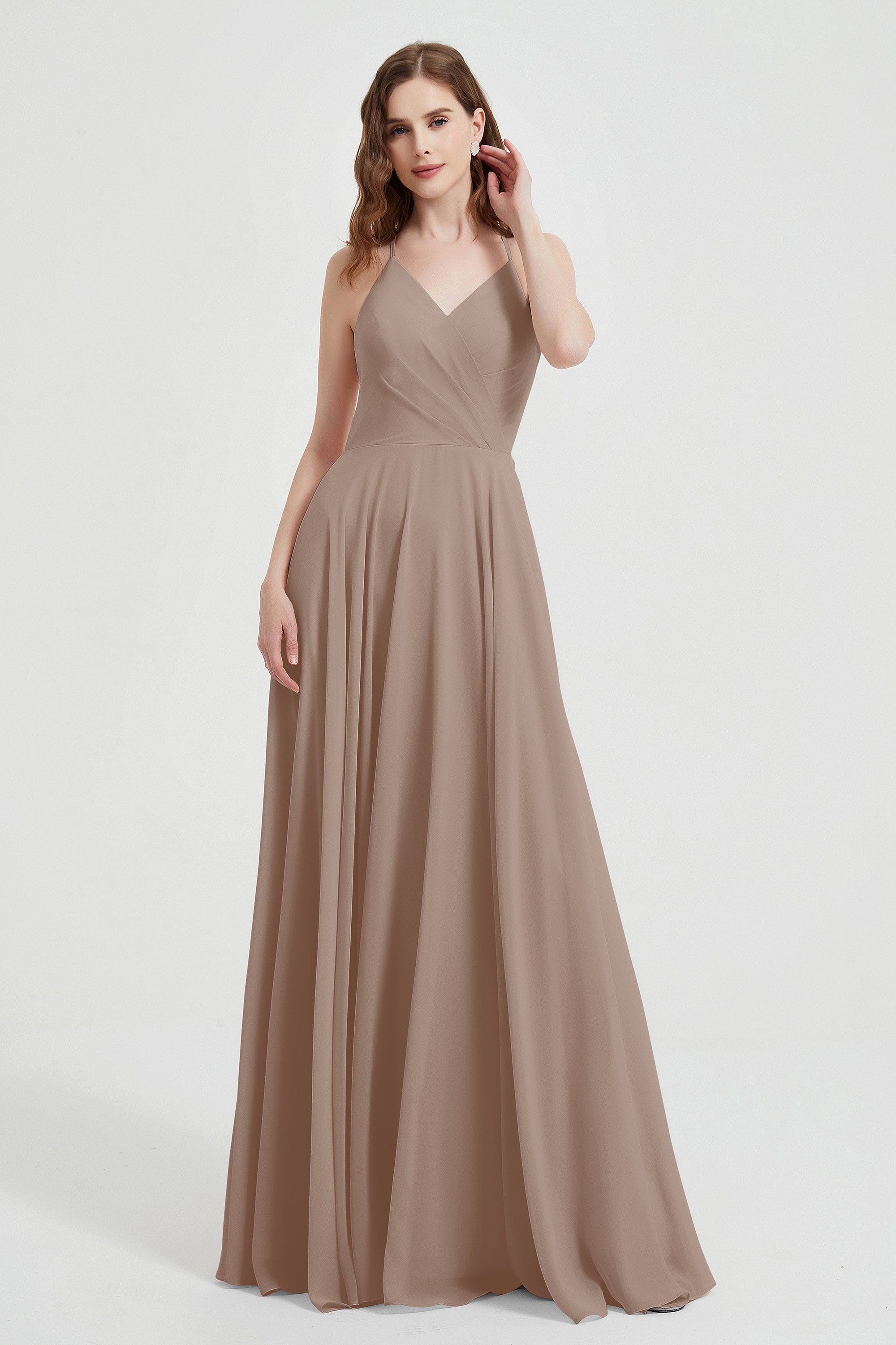 Crossed Straps Chiffon A Line Bridesmaid Dress Pleated Ruffle Formal Evening Dresses Gowns