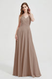 Crossed Straps Chiffon A Line Bridesmaid Dress Pleated Ruffle Formal Evening Dresses Gowns