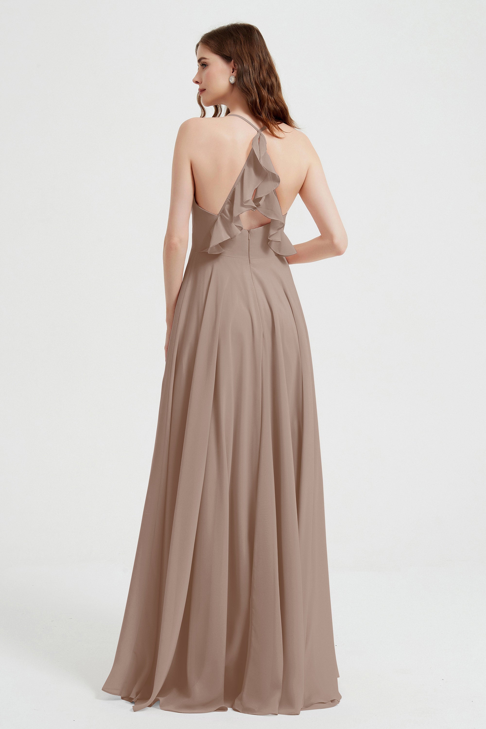 Crossed Straps Chiffon A Line Bridesmaid Dress Pleated Ruffle Formal Evening Dresses Gowns