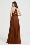 Crossed Straps Chiffon A Line Bridesmaid Dress Pleated Ruffle Formal Evening Dresses Gowns