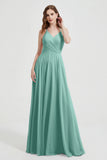 Crossed Straps Chiffon A Line Bridesmaid Dress Pleated Ruffle Formal Evening Dresses Gowns