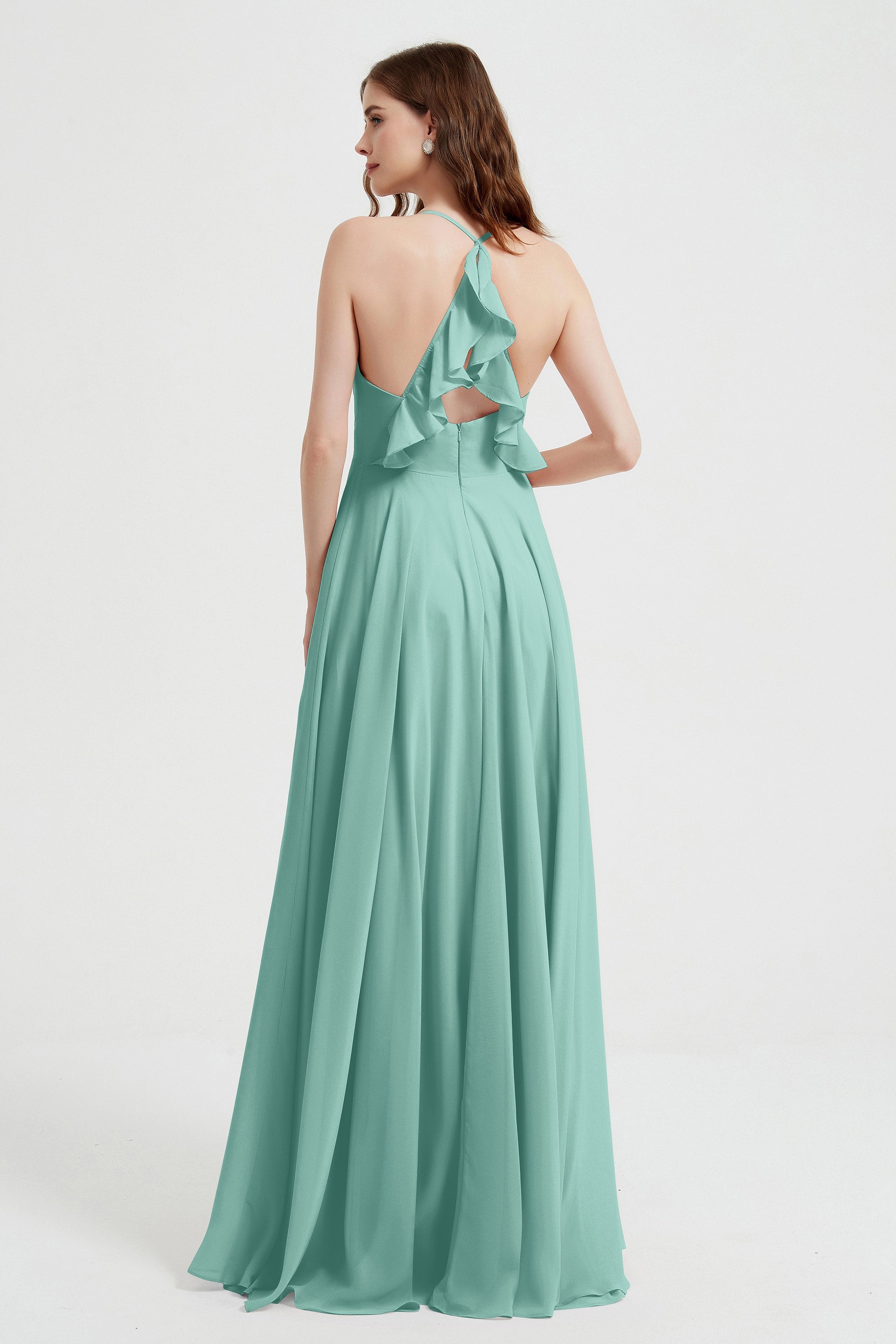 Crossed Straps Chiffon A Line Bridesmaid Dress Pleated Ruffle Formal Evening Dresses Gowns