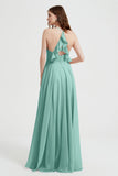 Crossed Straps Chiffon A Line Bridesmaid Dress Pleated Ruffle Formal Evening Dresses Gowns
