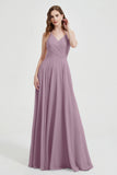 Crossed Straps Chiffon A Line Bridesmaid Dress Pleated Ruffle Formal Evening Dresses Gowns