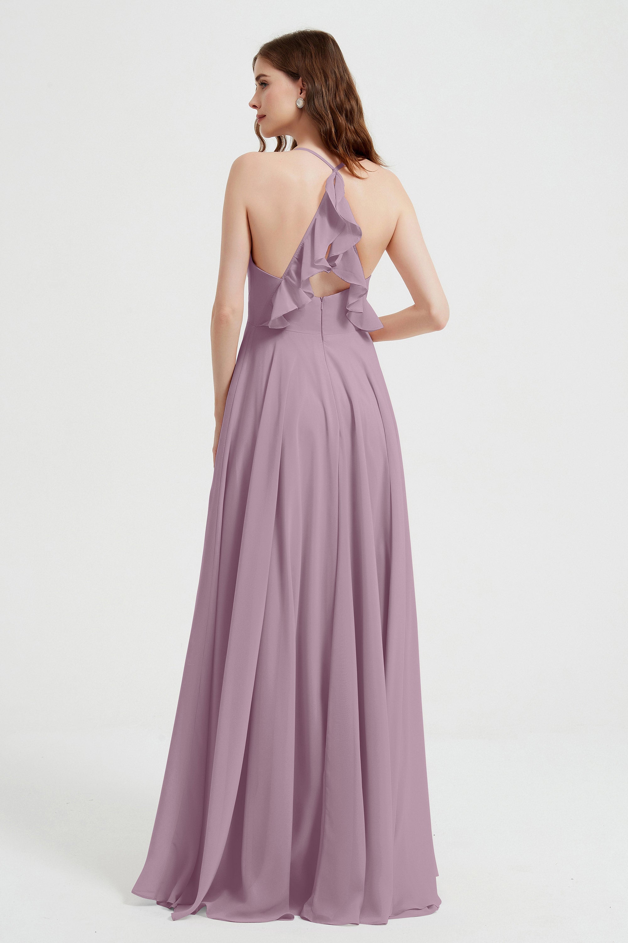Crossed Straps Chiffon A Line Bridesmaid Dress Pleated Ruffle Formal Evening Dresses Gowns