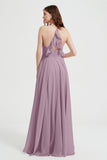 Crossed Straps Chiffon A Line Bridesmaid Dress Pleated Ruffle Formal Evening Dresses Gowns