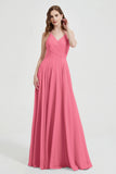 Crossed Straps Chiffon A Line Bridesmaid Dress Pleated Ruffle Formal Evening Dresses Gowns
