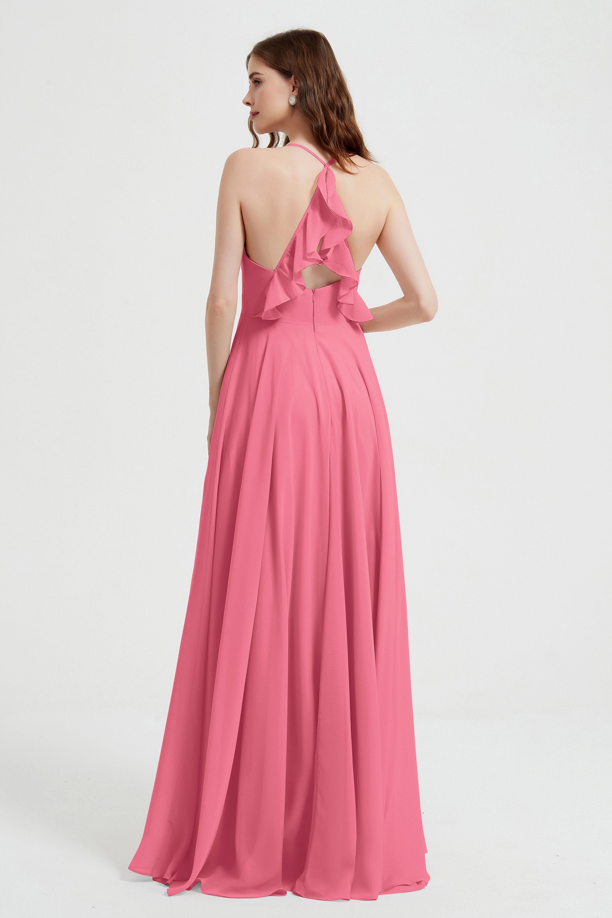 Crossed Straps Chiffon A Line Bridesmaid Dress Pleated Ruffle Formal Evening Dresses Gowns