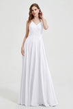 Crossed Straps Chiffon A Line Bridesmaid Dress Pleated Ruffle Formal Evening Dresses Gowns