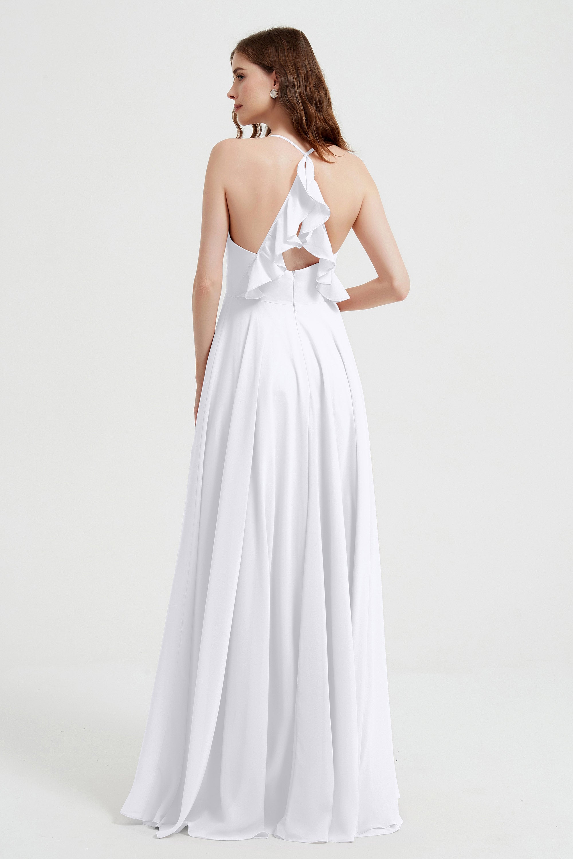 Crossed Straps Chiffon A Line Bridesmaid Dress Pleated Ruffle Formal Evening Dresses Gowns
