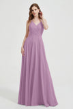 Crossed Straps Chiffon A Line Bridesmaid Dress Pleated Ruffle Formal Evening Dresses Gowns