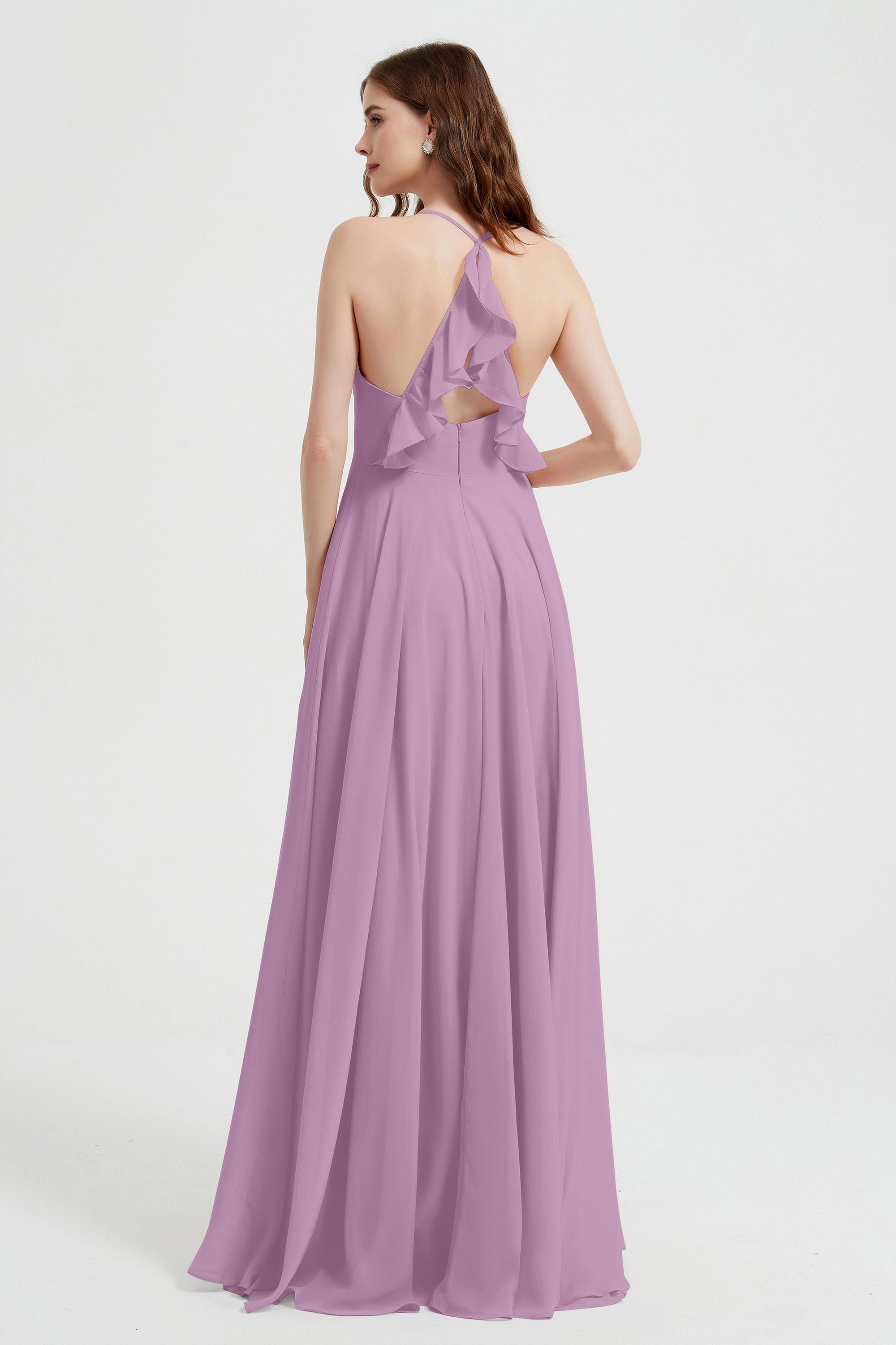 Crossed Straps Chiffon A Line Bridesmaid Dress Pleated Ruffle Formal Evening Dresses Gowns