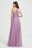 Crossed Straps Chiffon A Line Bridesmaid Dress Pleated Ruffle Formal Evening Dresses Gowns