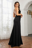 Crossed Straps Satin Sheath Long Formal Evening Dresses with Slit Prom Party Gowns
