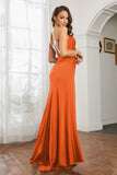 Crossed Straps Satin Sheath Long Formal Evening Dresses with Slit Prom Party Gowns