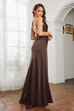 Crossed Straps Satin Sheath Long Formal Evening Dresses with Slit Prom Party Gowns